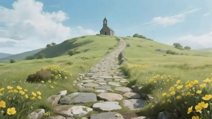 蓝天阳光鲜花草原