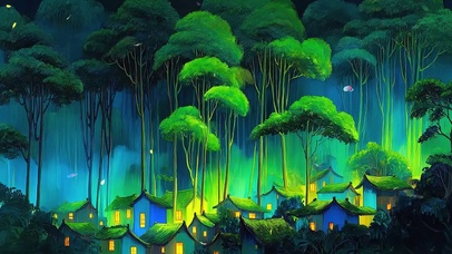 护眼绿景树木萤火虫