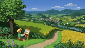 稻田中绘画