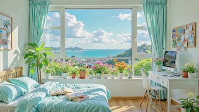 温馨治愈海景飘窗卧室
