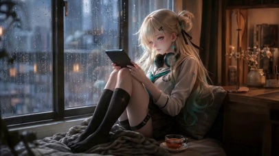 雨天窗边的二次元美少女