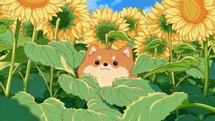 向日葵里的小柴犬