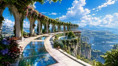 云端悬崖观景花廊美景
