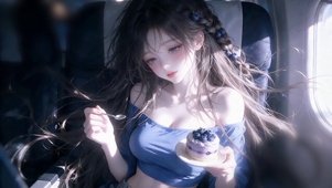 吃甜点的蓝莓少女