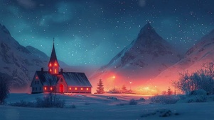 白雪皑皑 灯火人家 