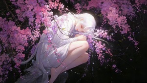 治愈鲜花白发女孩