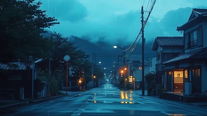 城市朦胧雨夜静谧街道