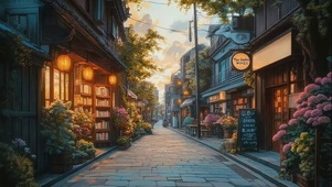 黄昏傍晚静谧日式街道