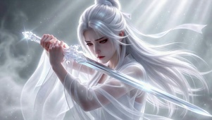 仙气白发古风持剑美人