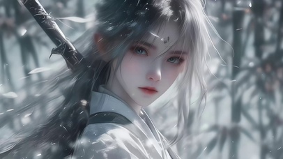 竹林风啸声中古风美女侠客