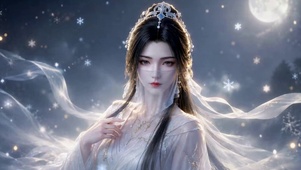 月夜雪景古风仙气美女
