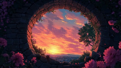 远眺海上晚霞落日