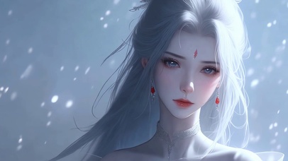 初冬雪天白发古风美人