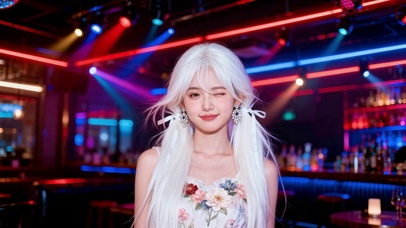 霓虹酒馆银发眨眼美少女