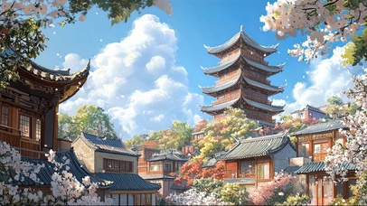 仰望春日古镇高塔风景