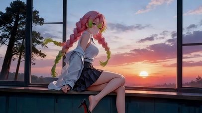 晚霞窗边的女孩