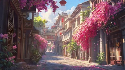 春日古城街道建筑风景