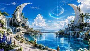 梦幻月牙蓝水仙境风景