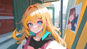 展厅黄发少女