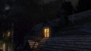 雨夜雨水落在屋顶上
