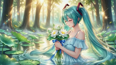林间荷塘抱花初音未来