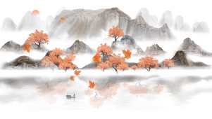 唯美浪漫中式水墨山水秋叶飘落