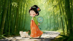竹林少女与猫