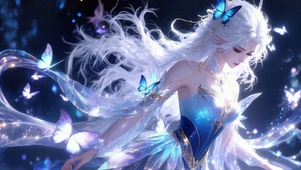 梦幻蓝蝶白发精灵美少女