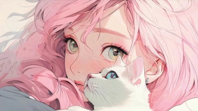 粉发少女与白猫