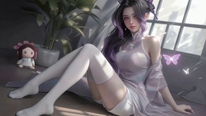 窗边白丝美少女