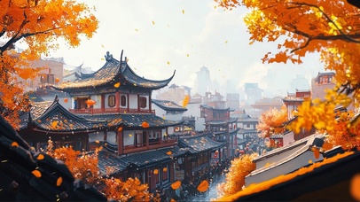 秋日古城建筑金色盛景