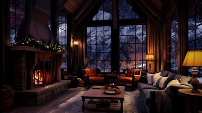 雪山小屋雪夜
