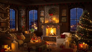温馨的雪天新年圣诞房间