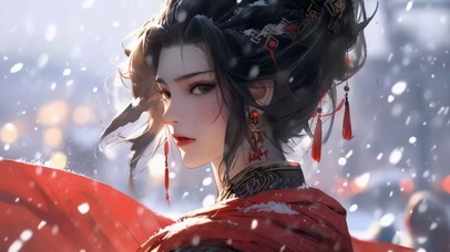 雪中回眸的她