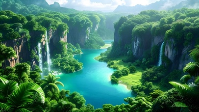 绿色护眼山水瀑布