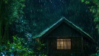 护眼雨天竹林景色带鱼屏
