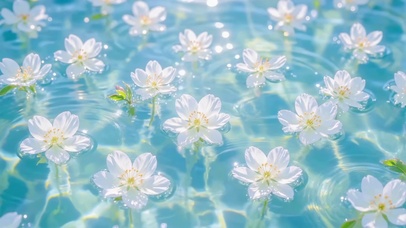 护眼清透水面上的白花倒影