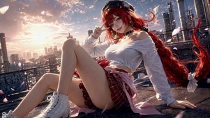 落日屋顶少女