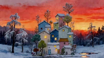 小镇雪景（夜晚）