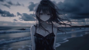 海边伤心女孩