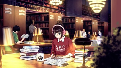 图书馆学习的女孩