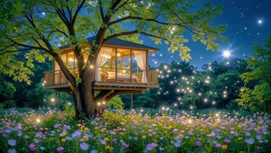 夏夜林间的萤火小屋