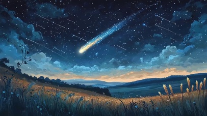 稻田夜晚唯美流星