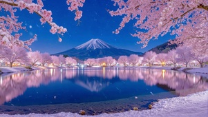 唯美夜景富士山下