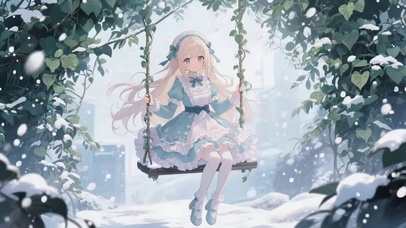 雪景中荡秋千女孩