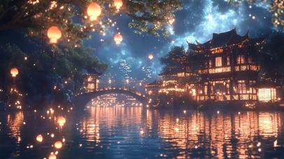 古风夜景灯笼景色