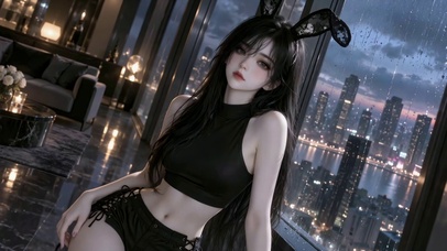 都市雨夜兔耳美女