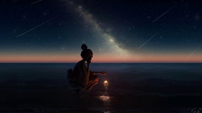 夜空、花火与少女