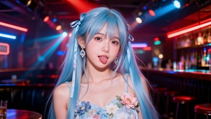 霓虹酒吧蓝发清纯美少女