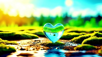 绿色护眼爱心露珠